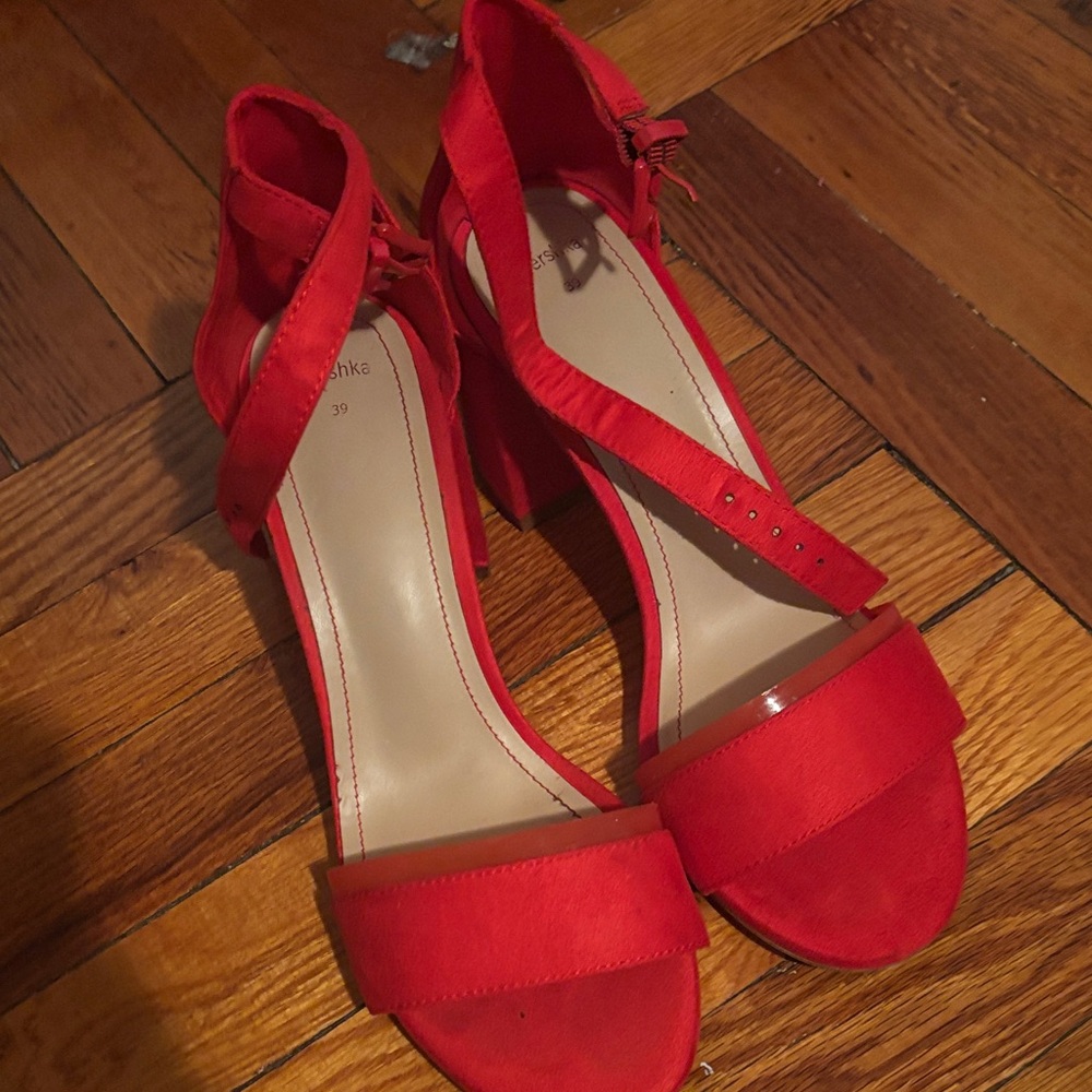 Bershka Bold Red Heels with Ankle Strap